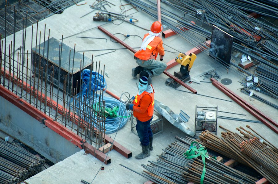 Workers on a large construction site